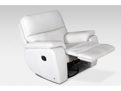 bujany i obracany fotel z białej skóry z funkcją relax