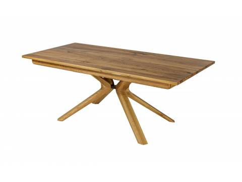 dębowy stół na krzyżowej nodze z drewna