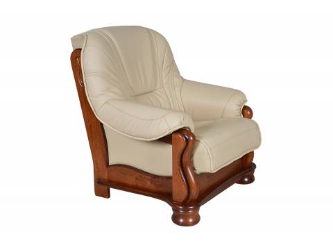 klasyczny drewniany fotel skora jasna
