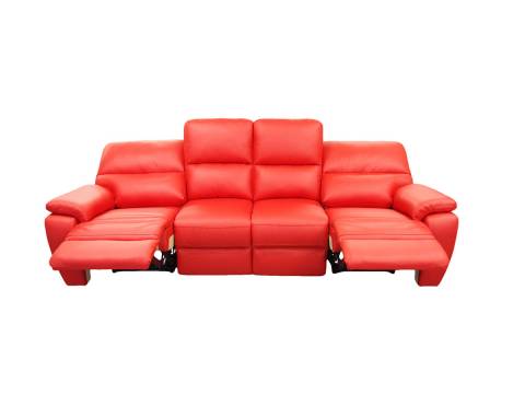 duża czerwona sofa ze skóry, z funkcją relaks