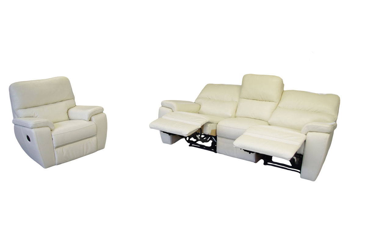 zestaw wypoczynkowy sofa i fotel z białej skóry naturalnej