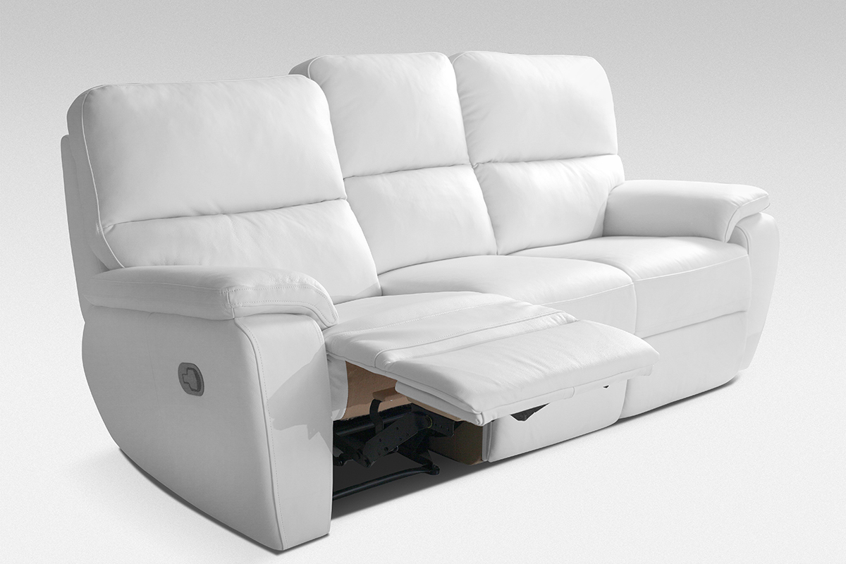 sofa 3 osobowa z relaksami z białej naturalnej skóry