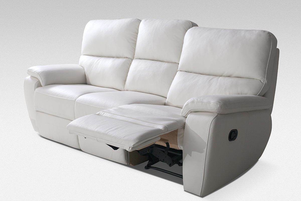 3 osobowa sofa z funkcją relaks biała skóra