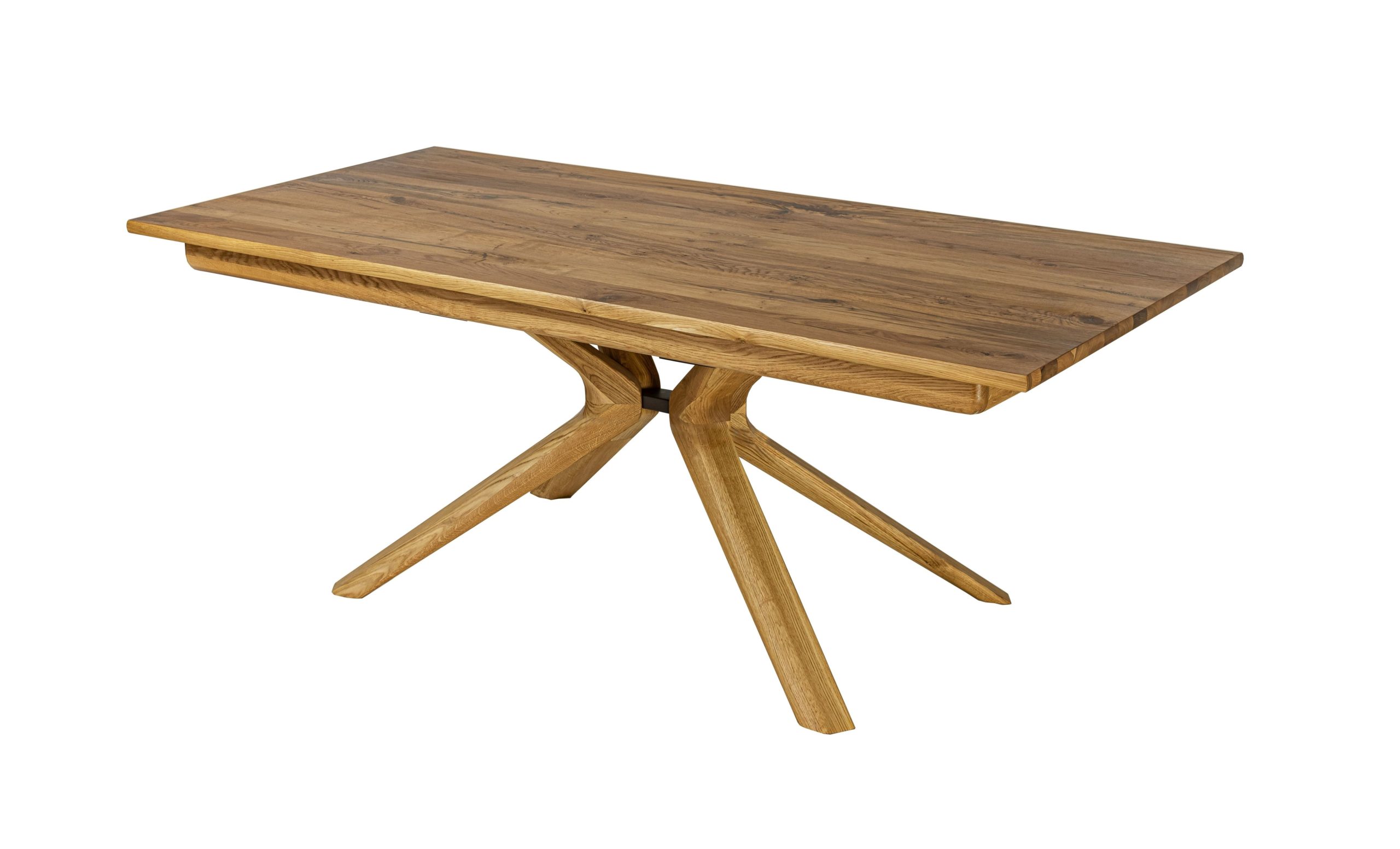 dębowy stół na krzyżowej nodze z drewna