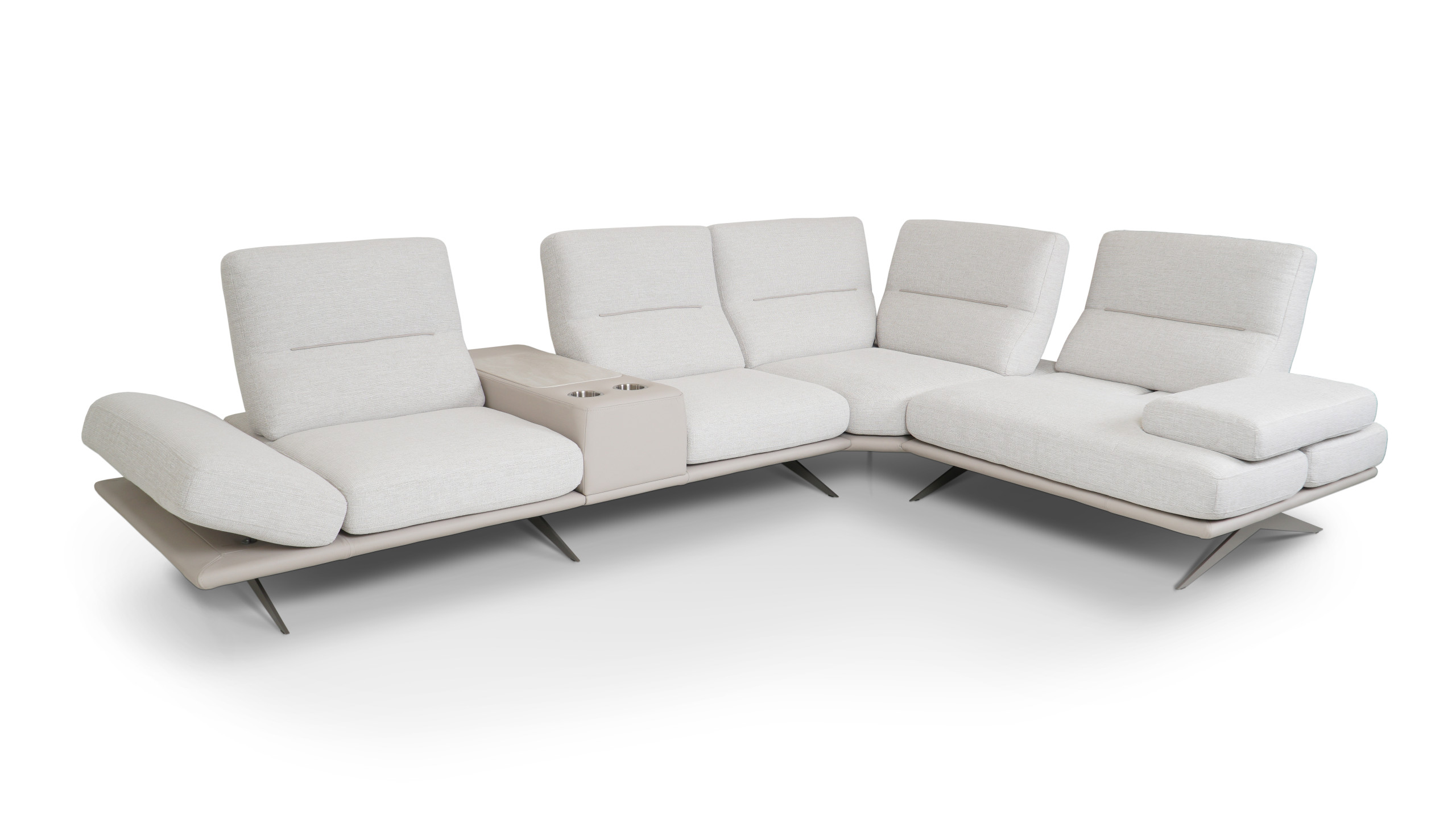 designerski narożnik z przeszyciami i skórą Deli narożnik z regulacją głębokości