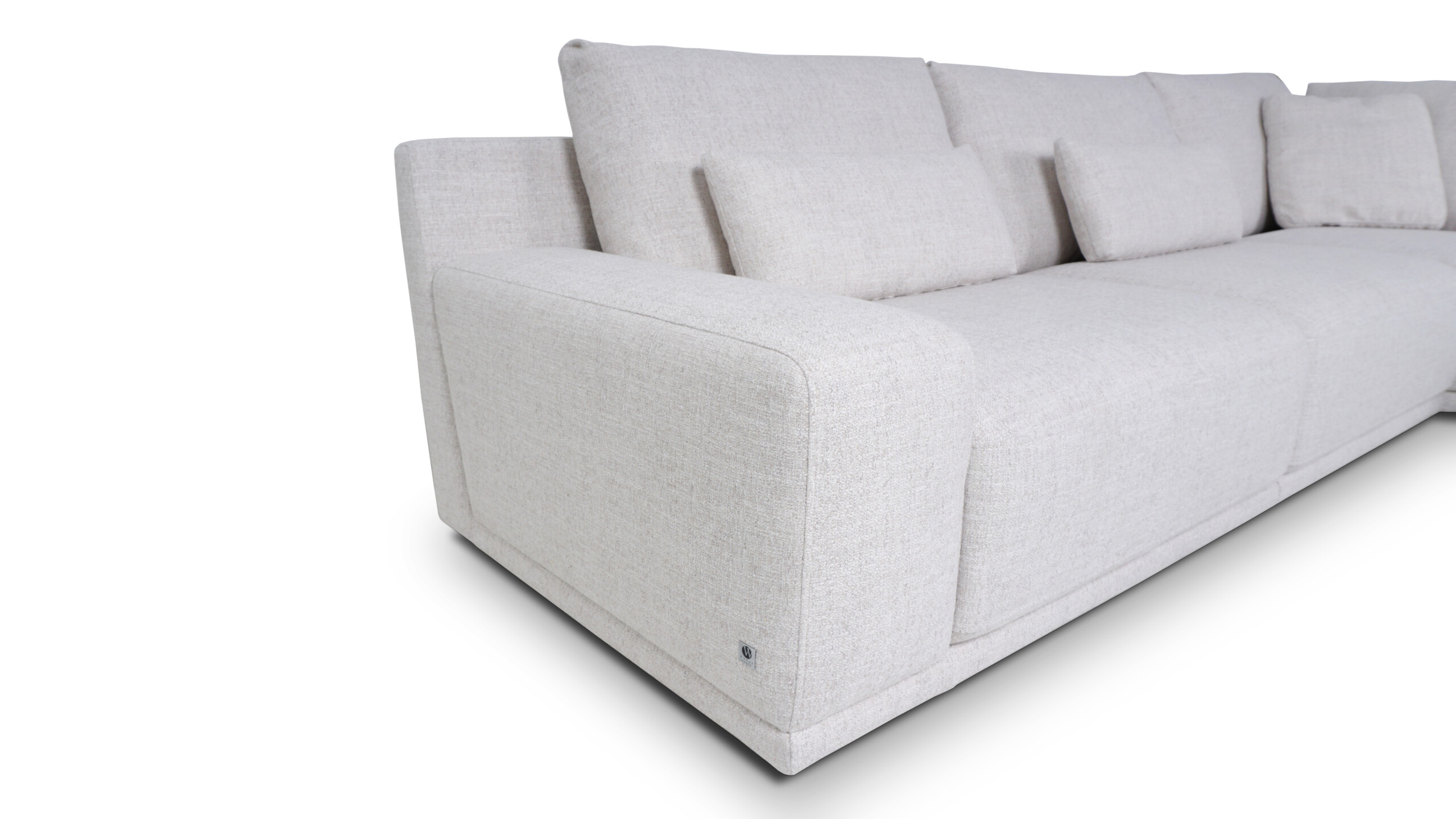 sofa modułowa w tkaninie o jasnym splocie Daisy wygodny narożnik z poduszkami