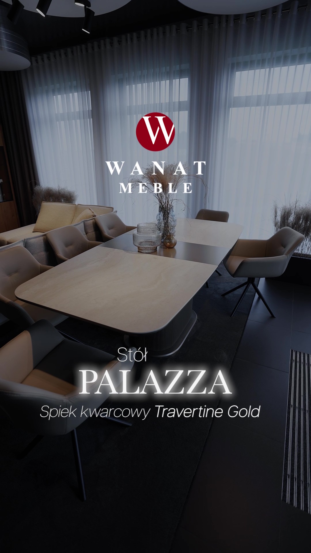 Stół Palazza ze spieku kwarcowego Travertine Gold