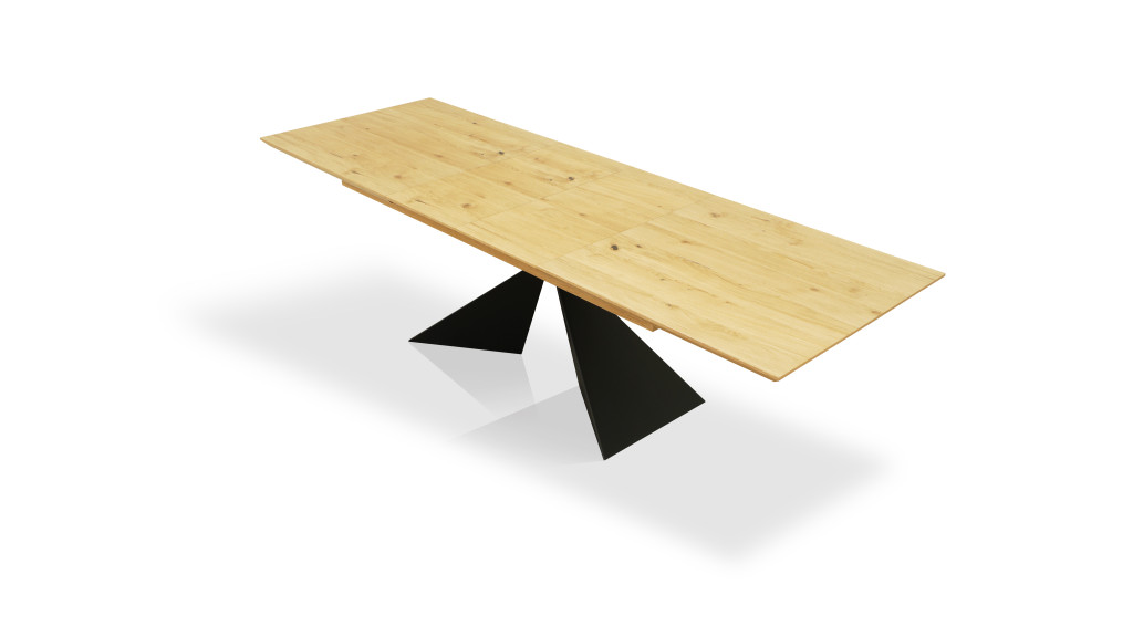 Stół OSUNA dębowy fornirowany z geometryczną metalową podstawą
