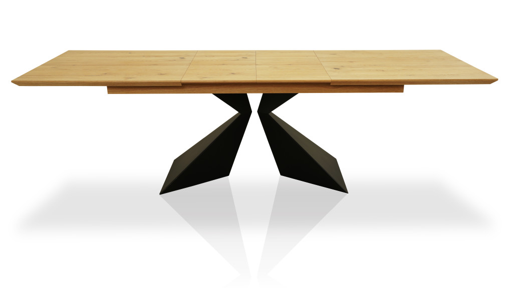 Stół OSUNA dębowy fornirowany z geometryczną metalową podstawą