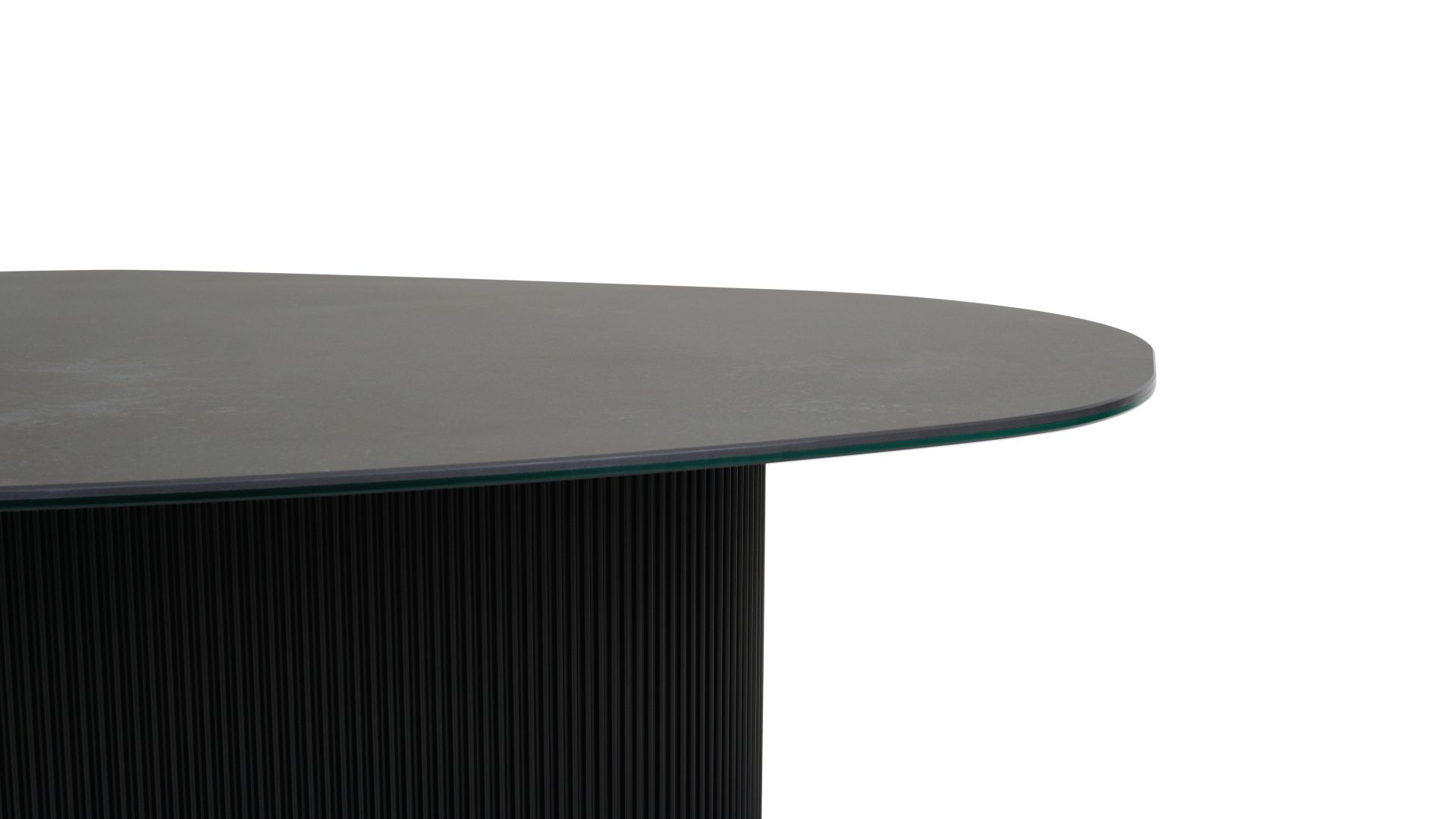 luksusowa ława do wnętrz w ciemnym wykończeniu Stolik Rachel spiek Ossido Nero na ryflowanej podstawie