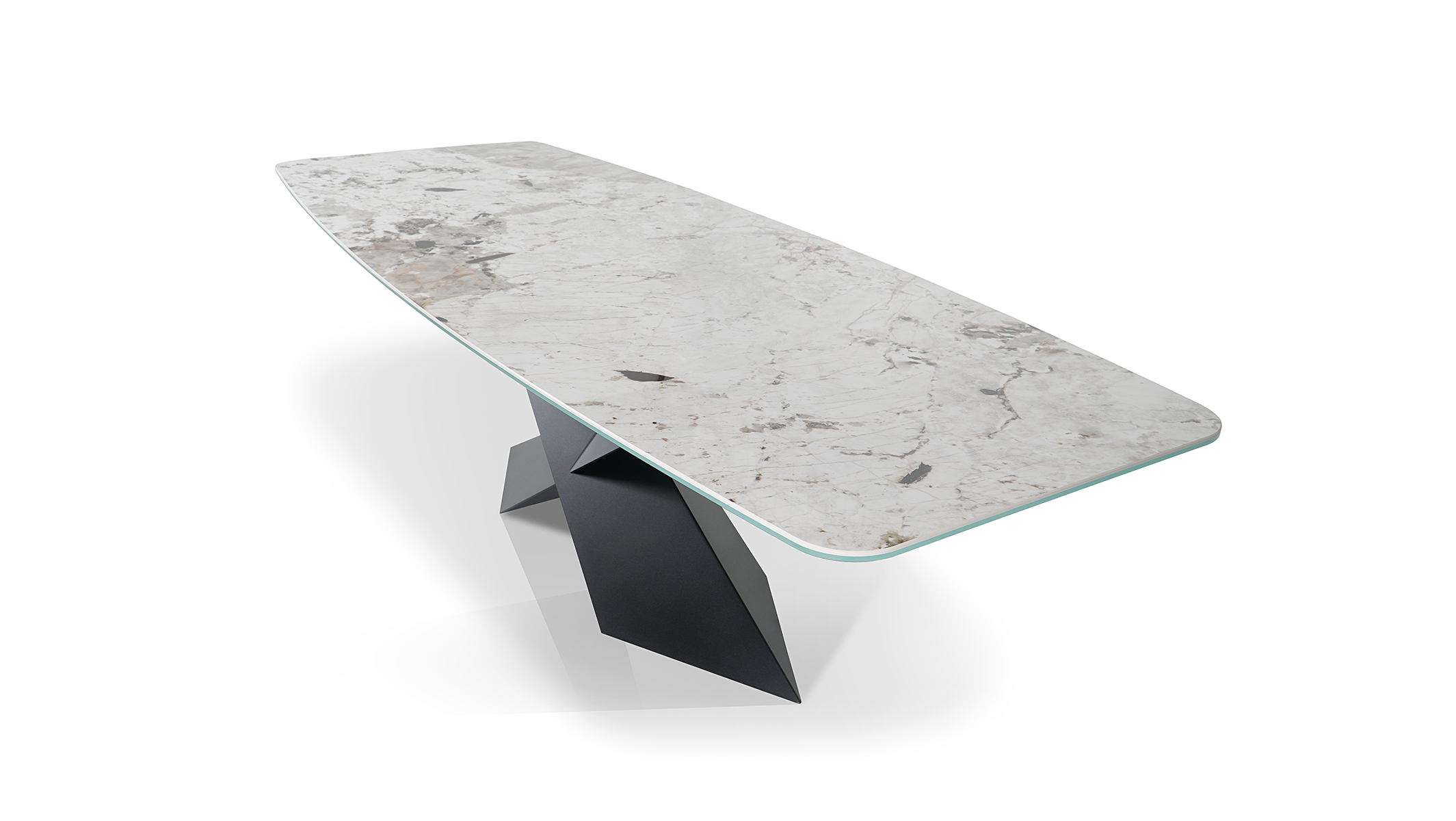 elegancki stół na czarnej metalowej podstawie krzyżowej Stół Selva kwintesencja luksusu w spieku i metalu