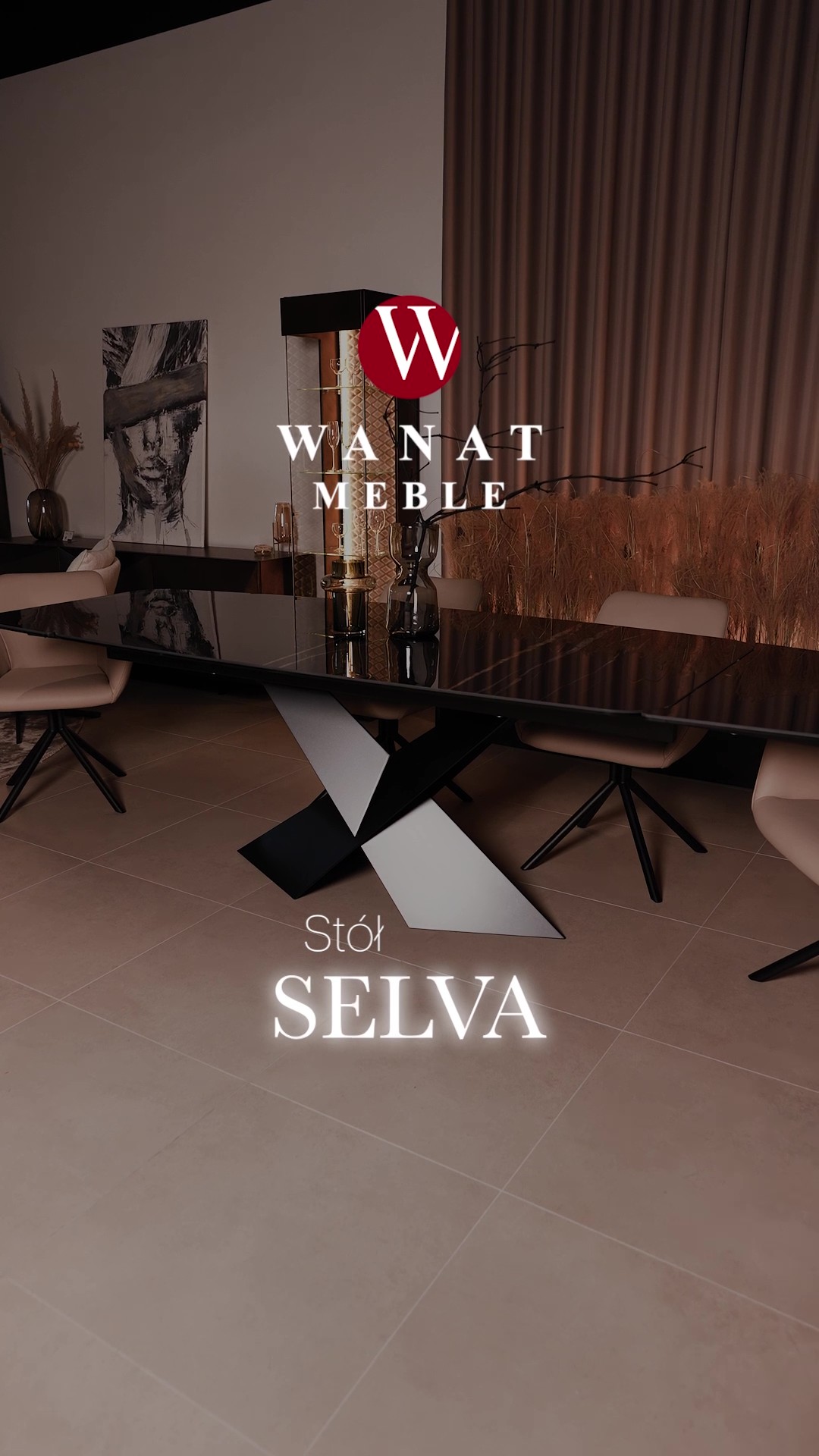 Stół Selva elegancja w połyskującym wydaniu Stół Selva z funkcją rozkładania blatu z wsadami bocznymi spiek kwarcowy Meble Wanat