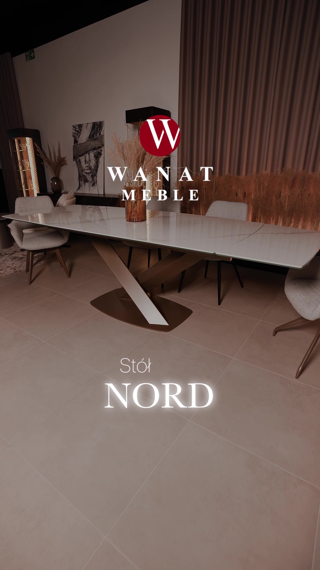Stół Nord prestiżowy kształt w rozkładanej formie Stół rozkładany w spieku kwarcowym polski producent Meble Wanat