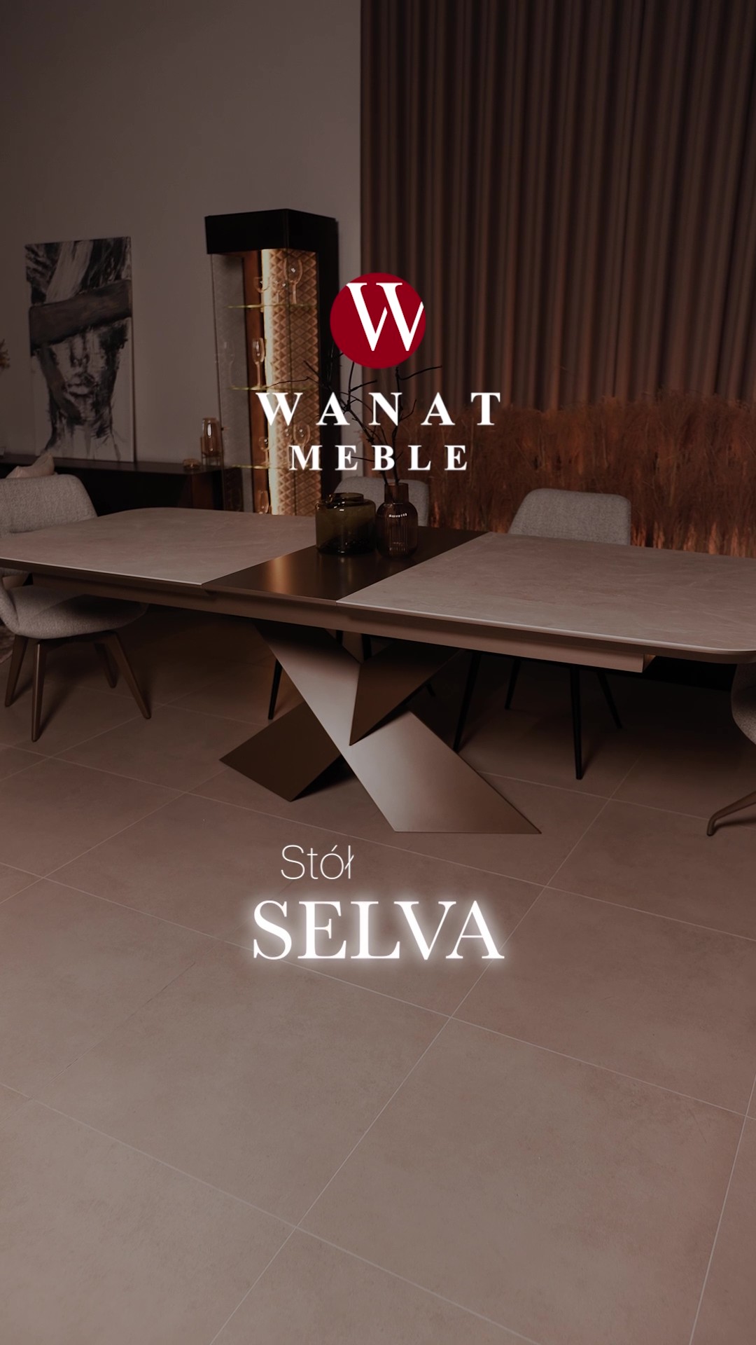 Stół Selva w kształcie beczki z funkcją rozkładania Stół spiek kwarcowy Laminam Diamond Cream z funkcją rozkładania Selva Meble Wanat