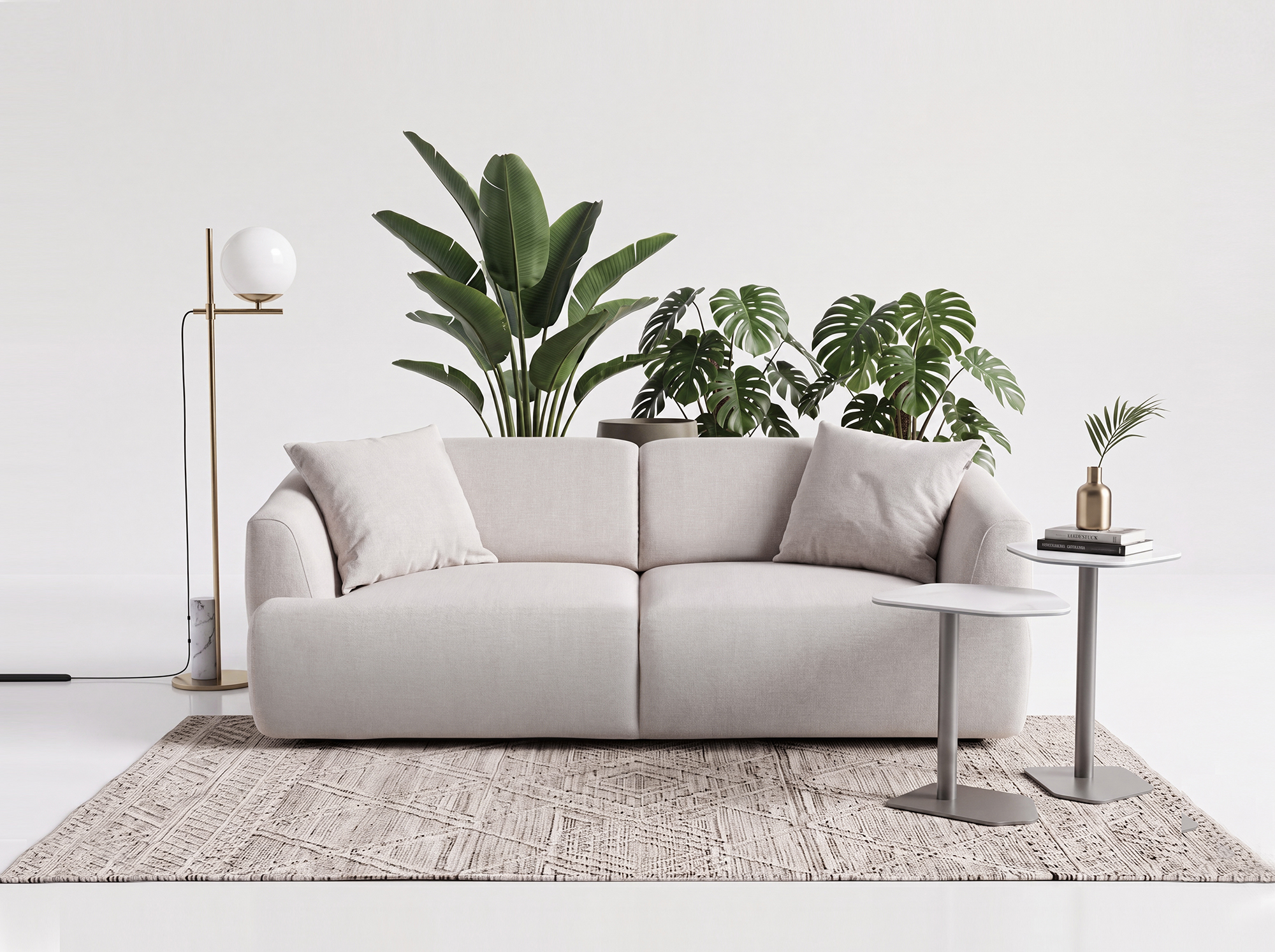 Nowoczesna sofa z funkcją spania codziennego, zaokrąglonymi bokami i komfortowym siedziskiem do strefy dziennej oraz pokoju gościnnego