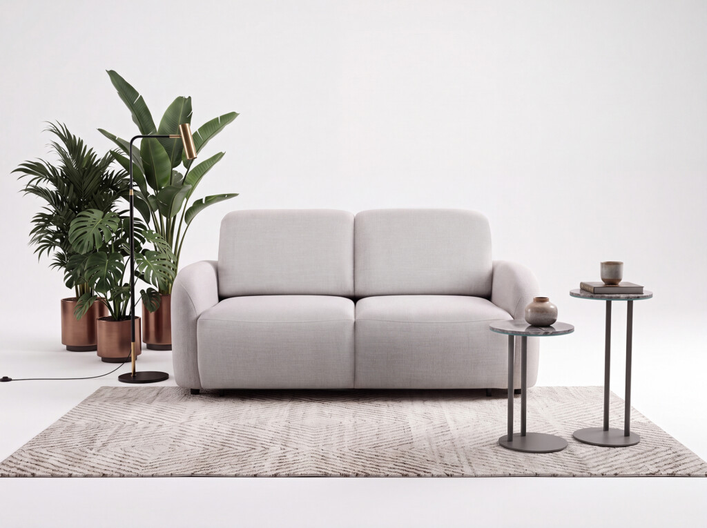 Savona sofa z ekskluzywnym systemem spania Nowoczesna sofa dwuosobowa z funkcją spania, zaokrąglonymi podłokietnikami i komfortowymi siedziskami do codziennego wypoczynku