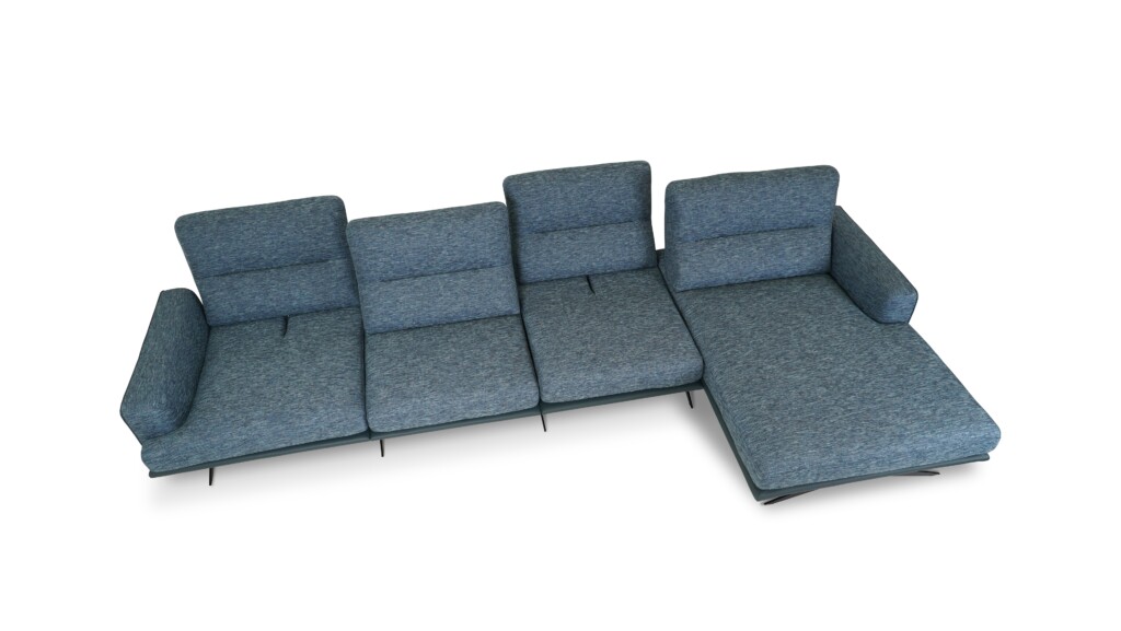 Deli duża sofa z regulowanymi oparciami duże sofy z leżanką do salonu w zestawieniu tapicerki materiałowej i skóry naturalnej z lekką nowoczesną linią