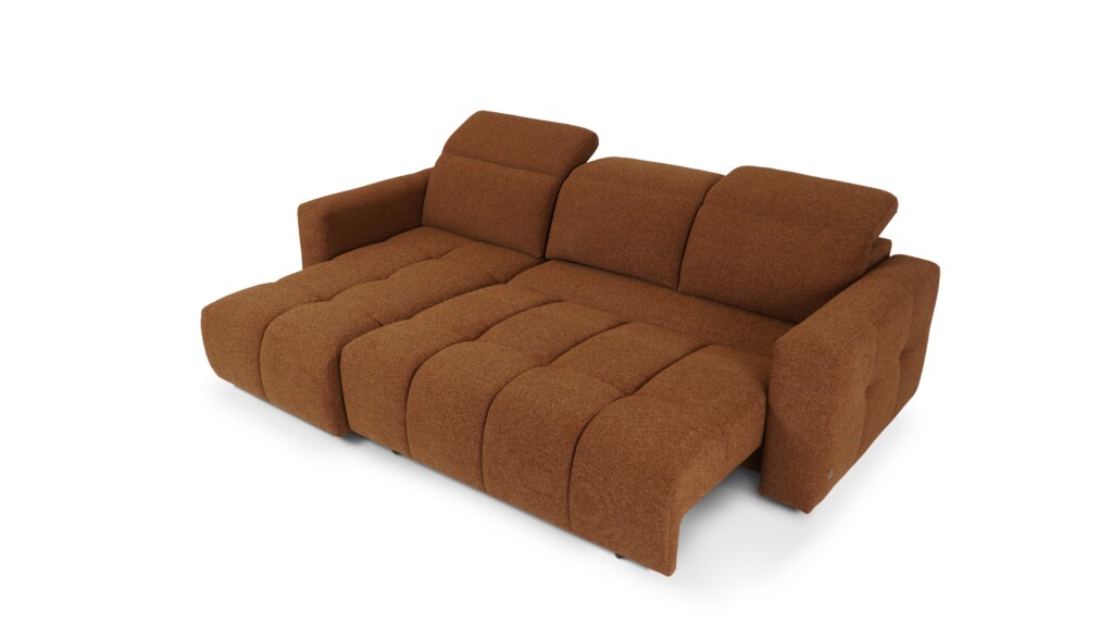 Cavaro sofa z elektrycznie wysuwanym spaniem elegancka sofa narożna z szezlongiem i funkcją relax w ciepłej tkaninie o wyrazistej strukturze do nowoczesnego wnętrza