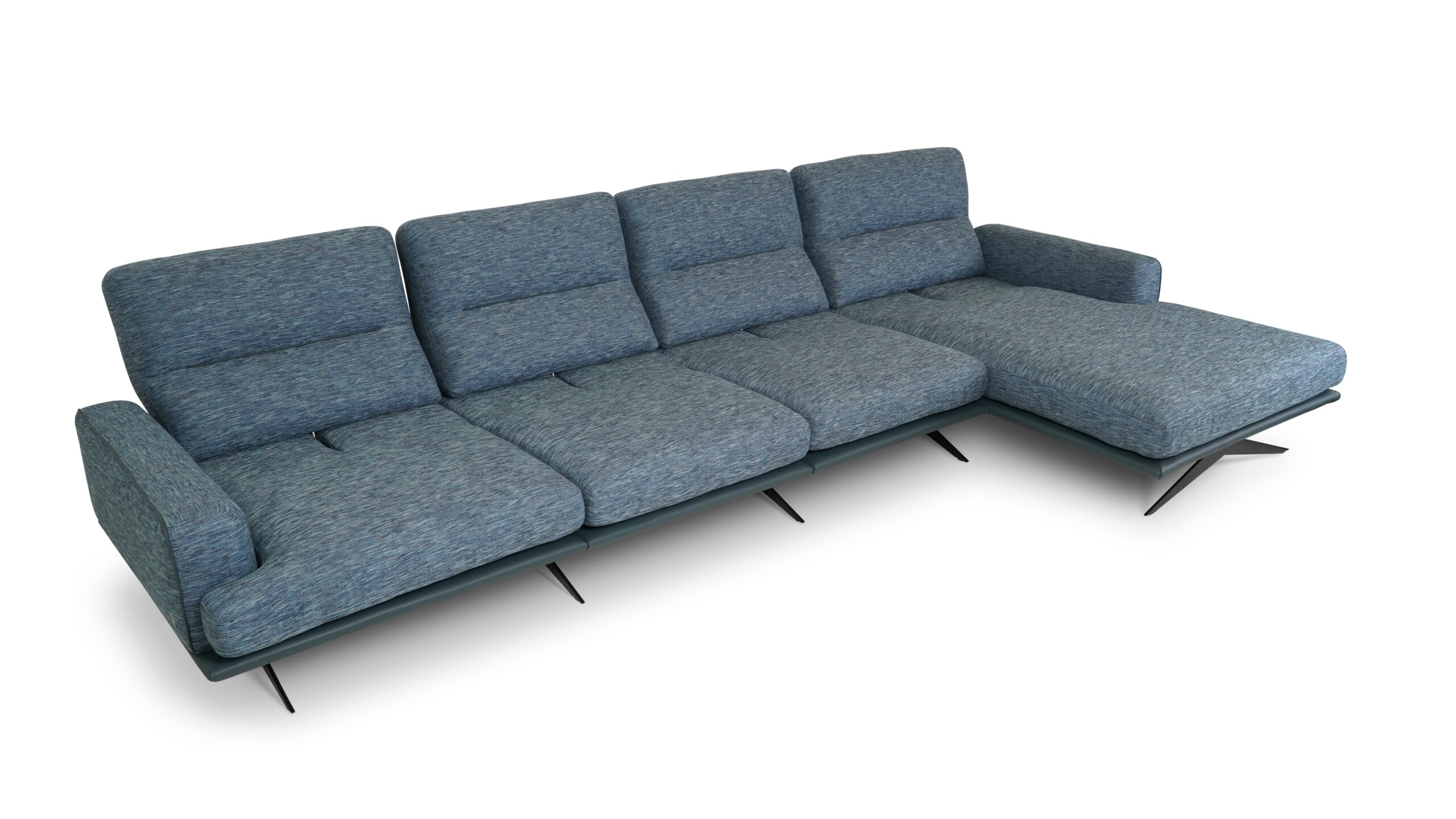 elegancki mebel wypoczynkowy z leżanką w połączeniu skóry naturalnej i tkaniny o ciekawej strukturze do nowoczesnego wnętrza elegancki mebel wypoczynkowy z leżanką w połączeniu skóry naturalnej i tkaniny o ciekawej strukturze do nowoczesnego wnętrza