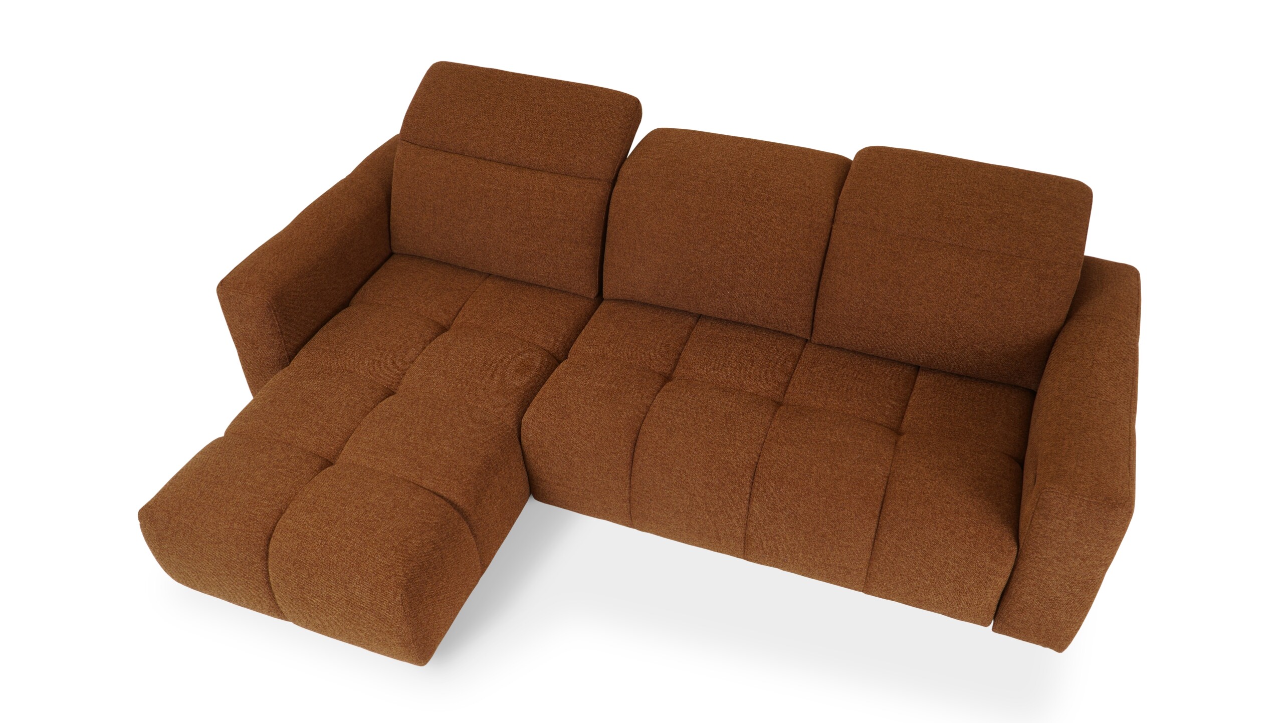 komfortowa sofa z elektryczną funkcją rozkładania, dużym szezlongiem i pojemnikiem na pościel w designerskiej formie