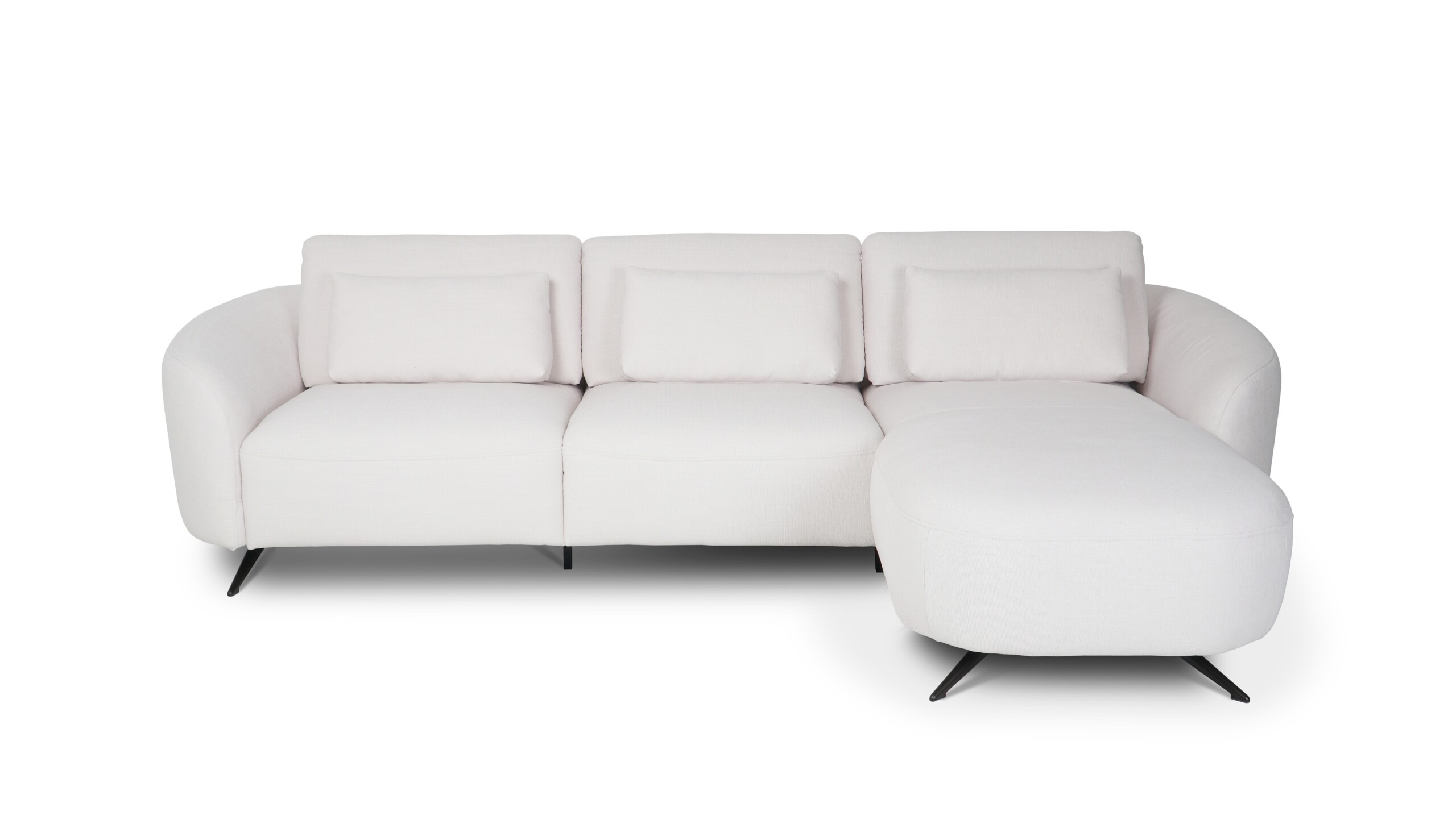 Strona Główna Jasna sofa z leżanką Saga na smukłych metalowych nogach z regulowanymi elementami oparcia