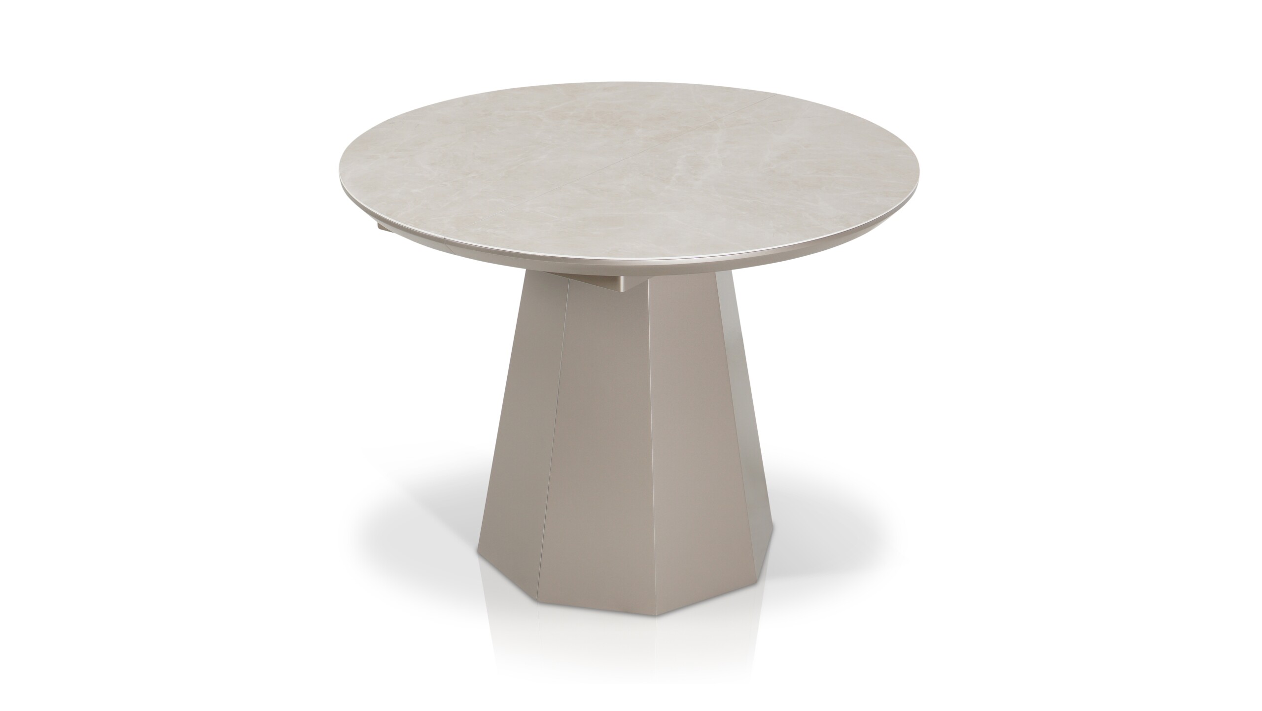 Strona Główna stół Idos rozkładany ze spiekiem kwarcowym Laminam Diamond Cream mat, w jasnej eleganckiej kolorystyce, z nowoczesną podstawą i wkładkami MDF