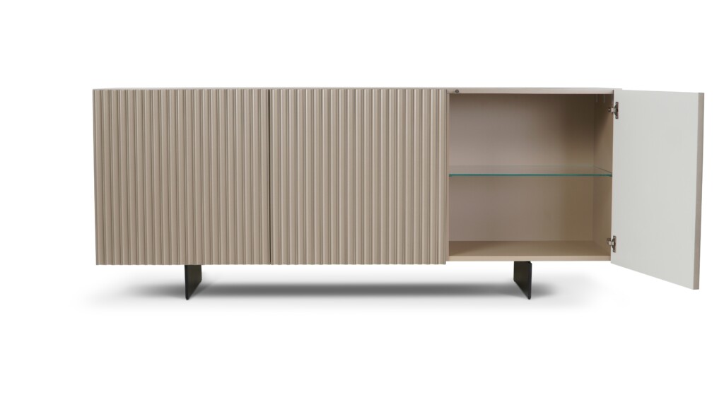 Designerska komoda do salonu Ramiro z pionowym ryflowaniem frontów