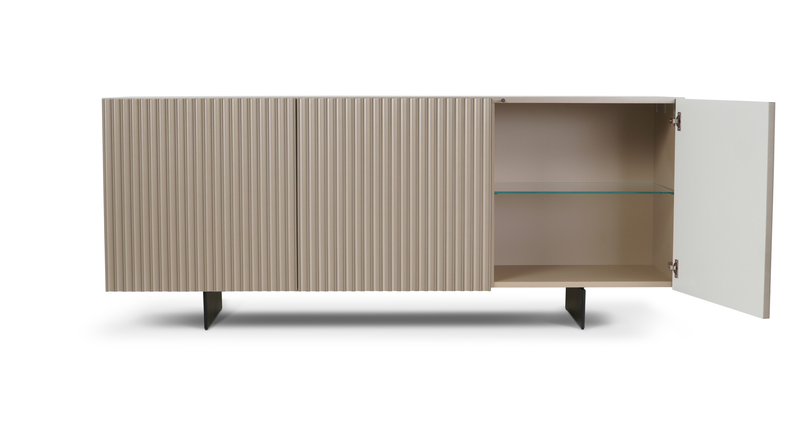 Designerska komoda do salonu Ramiro z pionowym ryflowaniem frontów