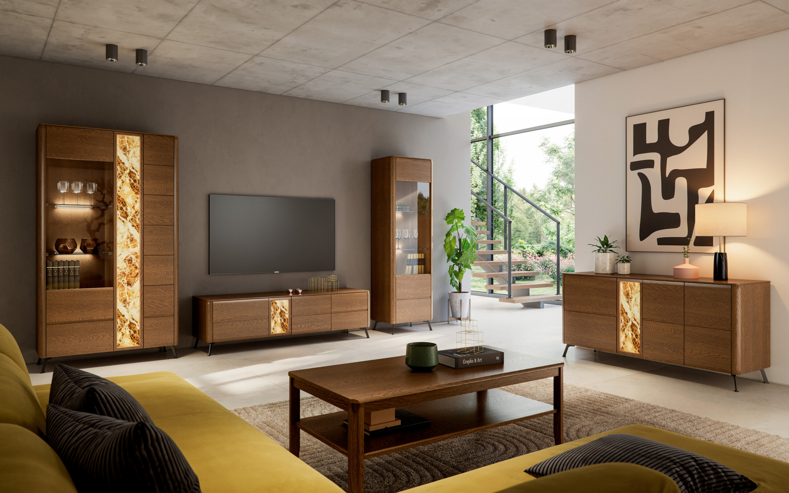 Kolekcja mebli Jantar w litym drewnie dębowym – dąb rustic, nowoczesne witryny, komody i szafki RTV do stylowego salonu i jadalni Kolekcja mebli Jantar w litym drewnie dębowym – dąb rustic, nowoczesne witryny, komody i szafki RTV do stylowego salonu i jadalni