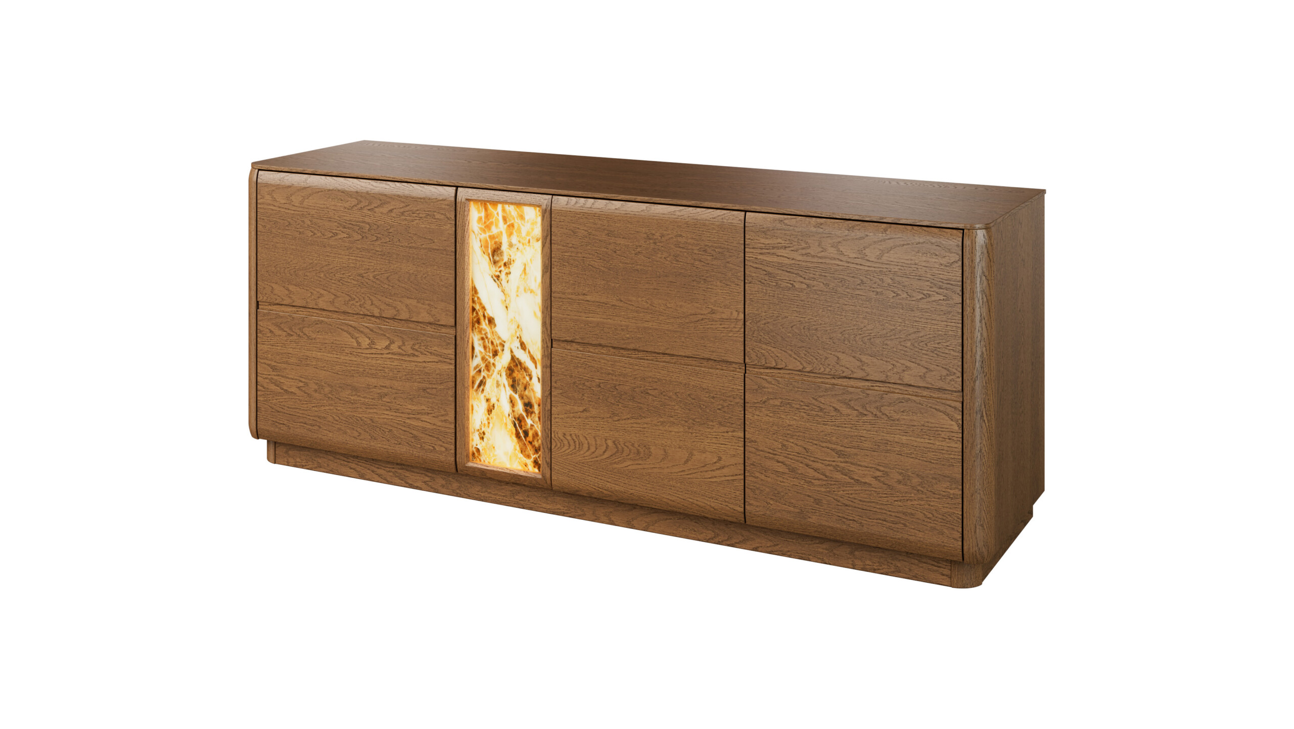 Komoda Jantar Mebin 3D z podświetlanym panelem centralnym i pojemnym wnętrzem do eleganckiego salonu