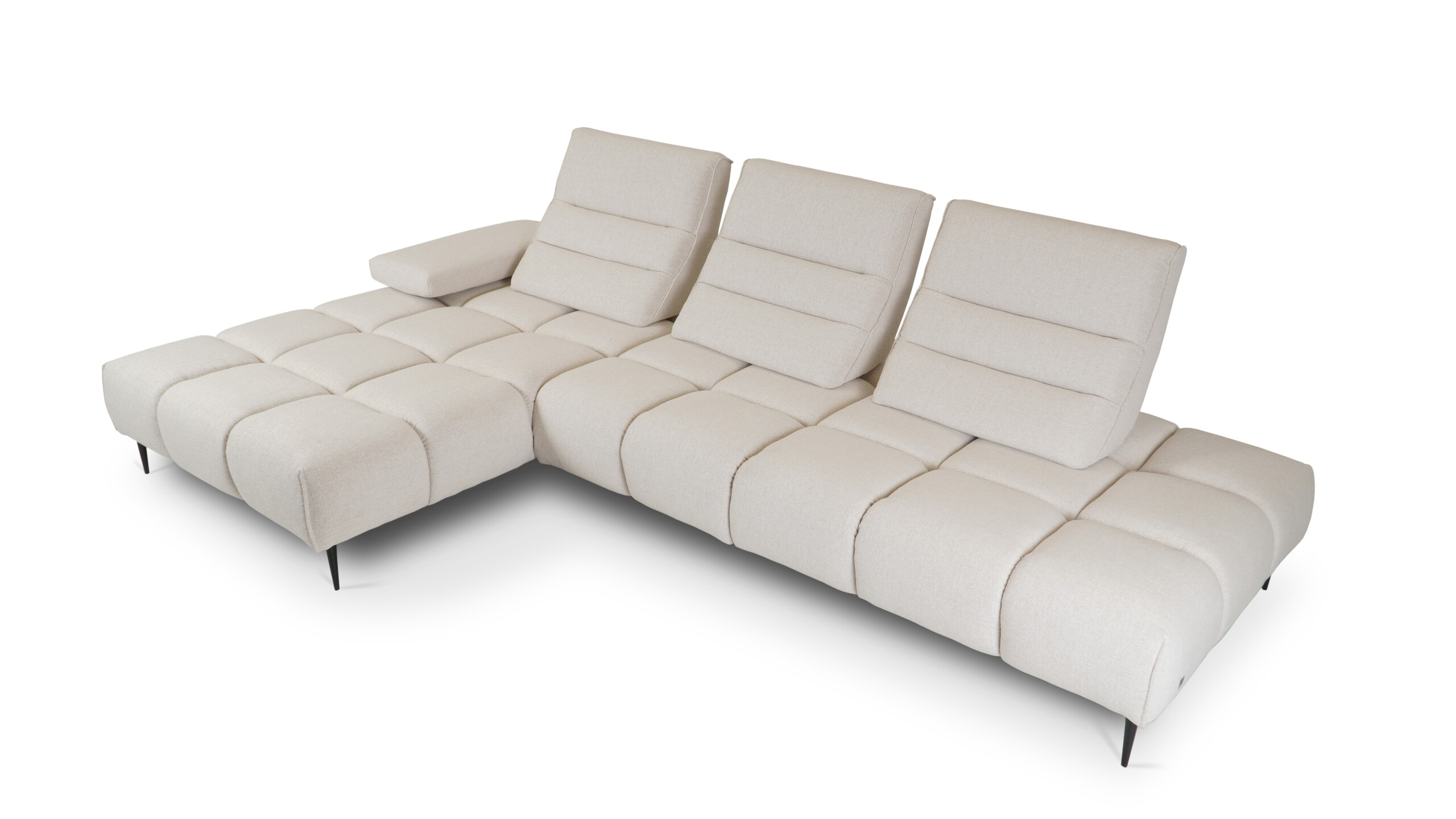 Sofa narożna Alvito z funkcją odchylania wybranego oparcia do pozycji leżącej i komfortowym szezlongiem Sofa narożna Alvito z funkcją odchylania wybranego oparcia do pozycji leżącej i komfortowym szezlongiem